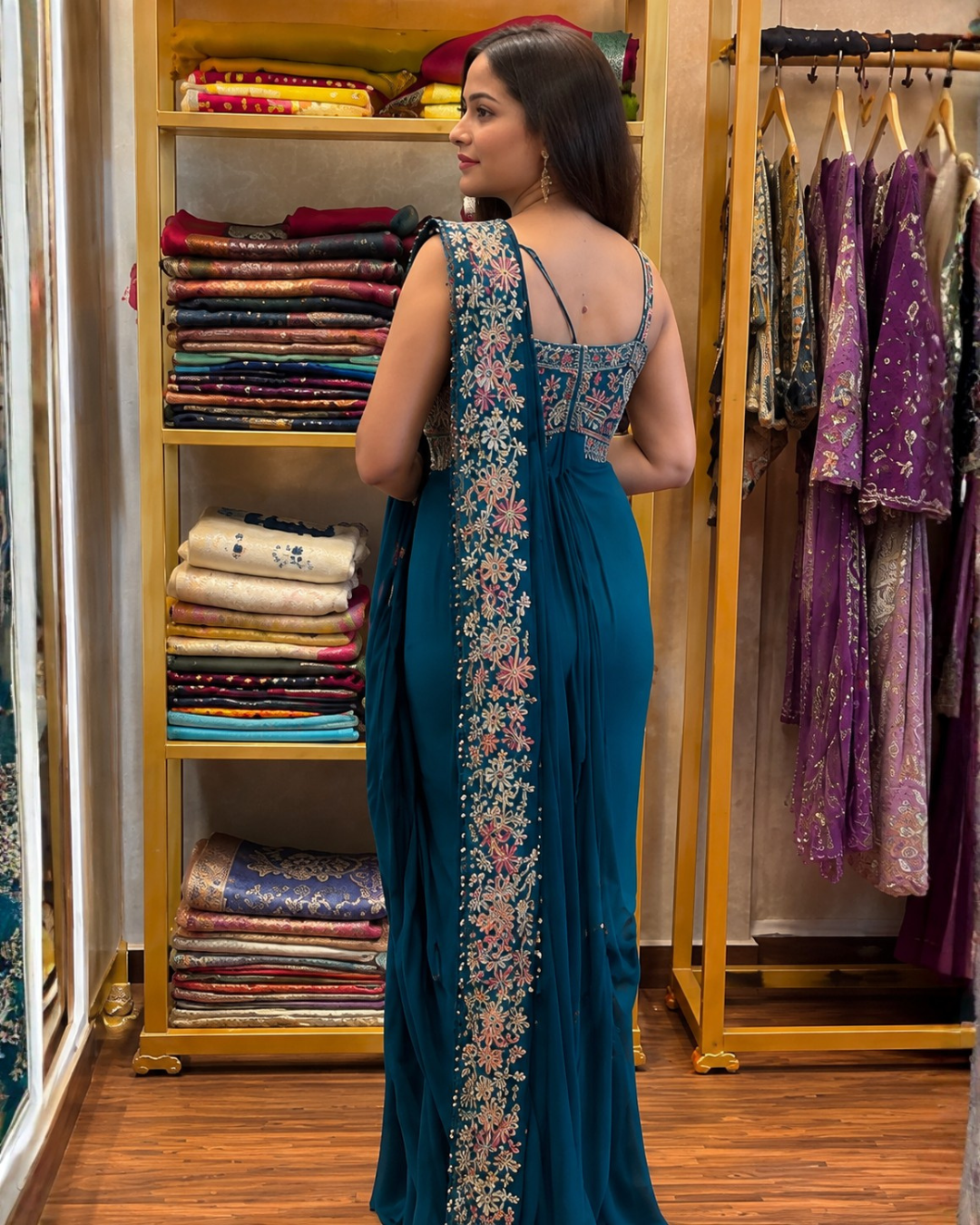 New Super Trending Embroidery cording work ready to wear saree with full Koti