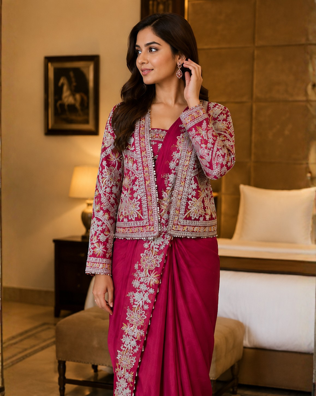 New Super Trending Embroidery cording work ready to wear saree with full Koti