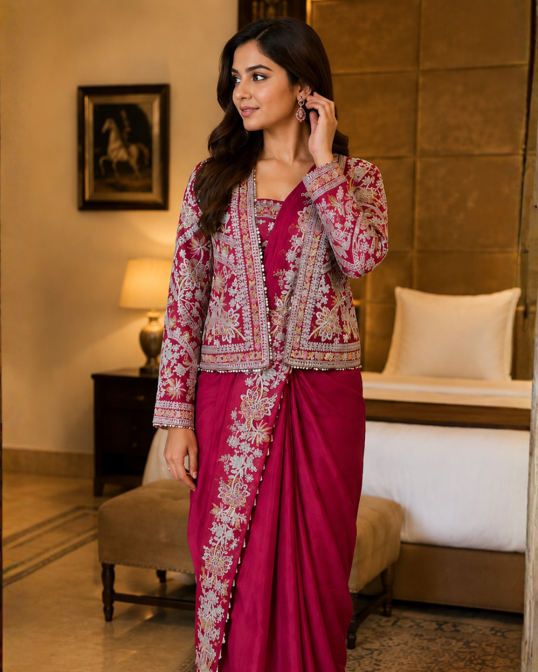 New Super Trending Embroidery cording work ready to wear saree with full Koti