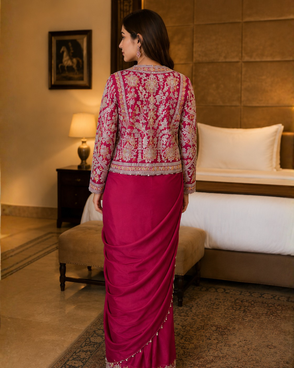 New Super Trending Embroidery cording work ready to wear saree with full Koti