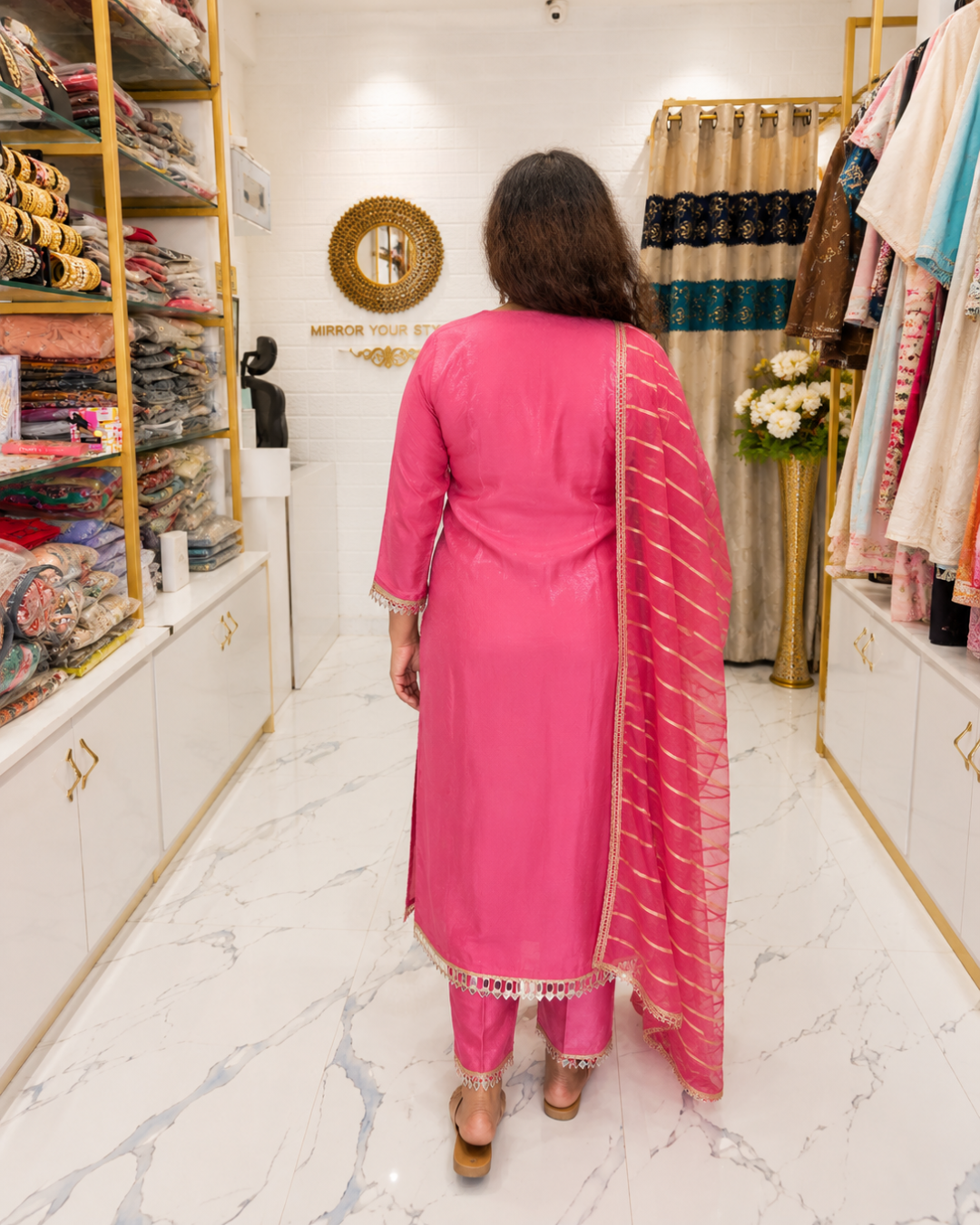 New Pink Suit Mirror Work