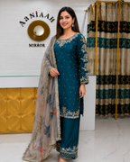 Turquoise Farshi Pant Organza Dupatta Suit