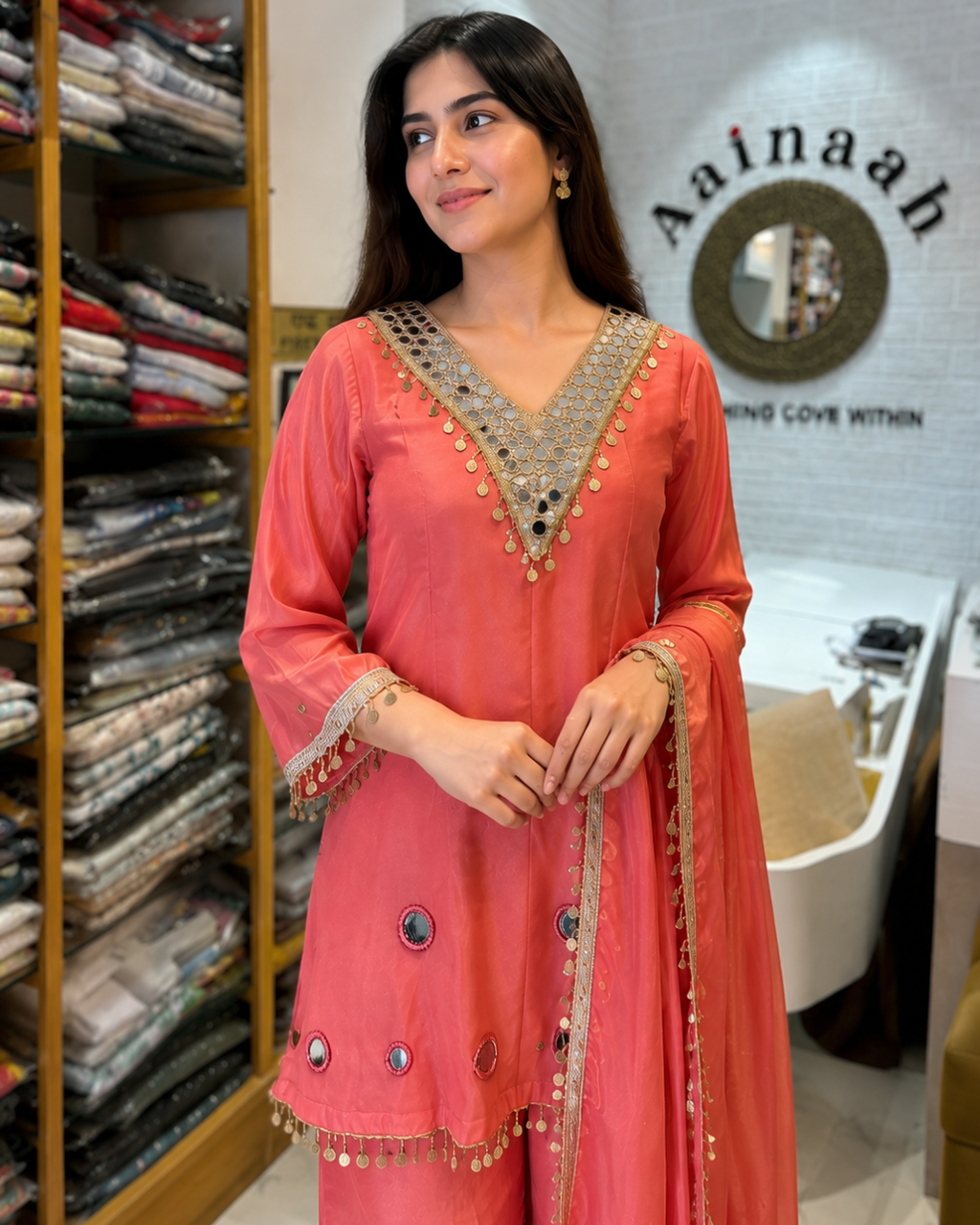 Gajri Semi Patiala Mirror Suit