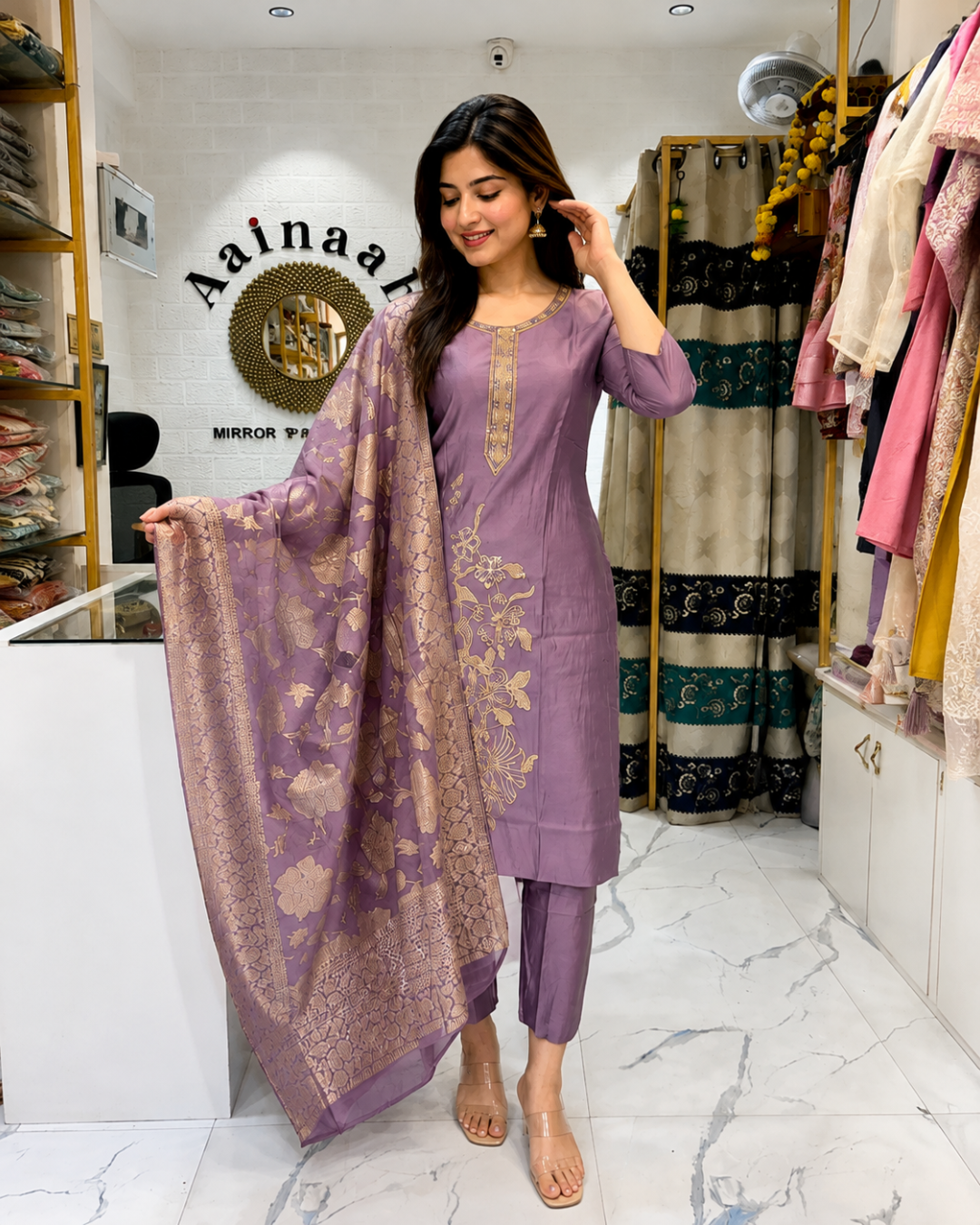 Chinon Silk Suits with Embroidery and Banarsi Duppatta