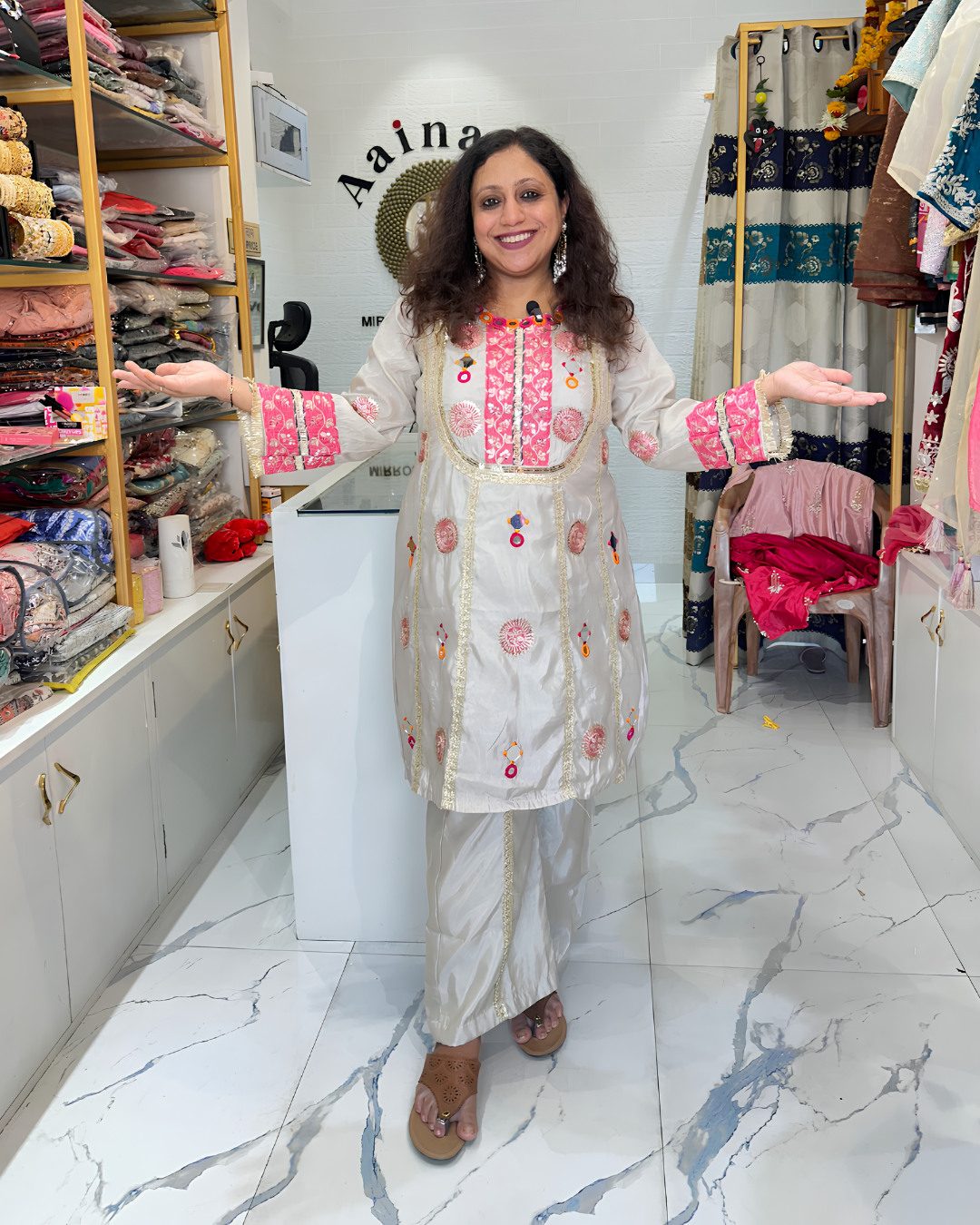 Ivory Co-ord Gotta Patti Mirror Co-ord Set