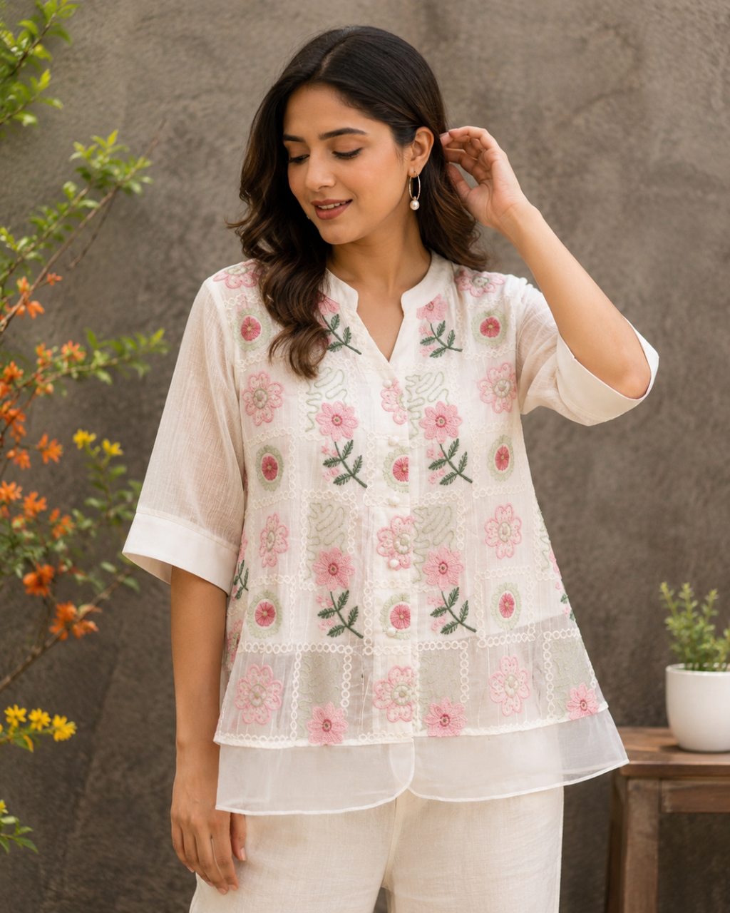 Imported Fabric Western Top With Embroidery