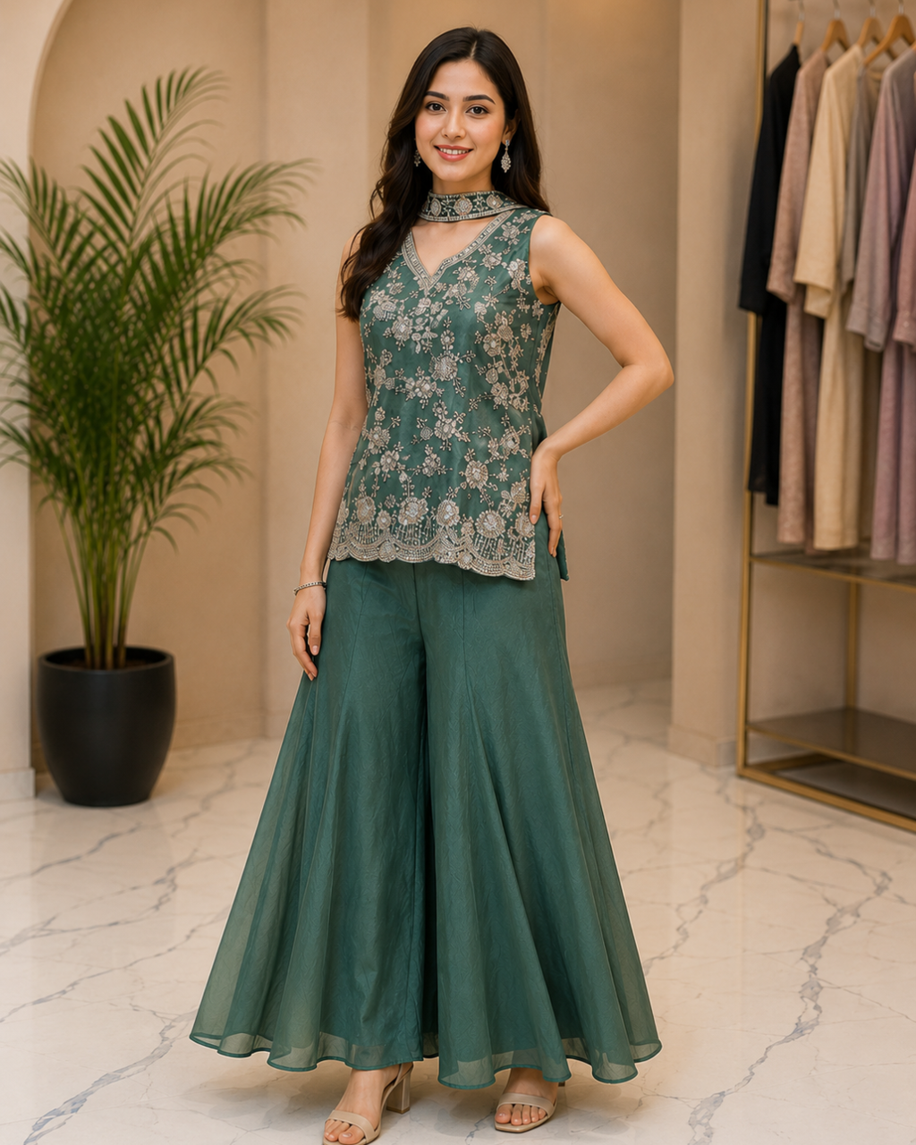 Jardozi Handwork Sharara Indo Western ( Sleeves separate)