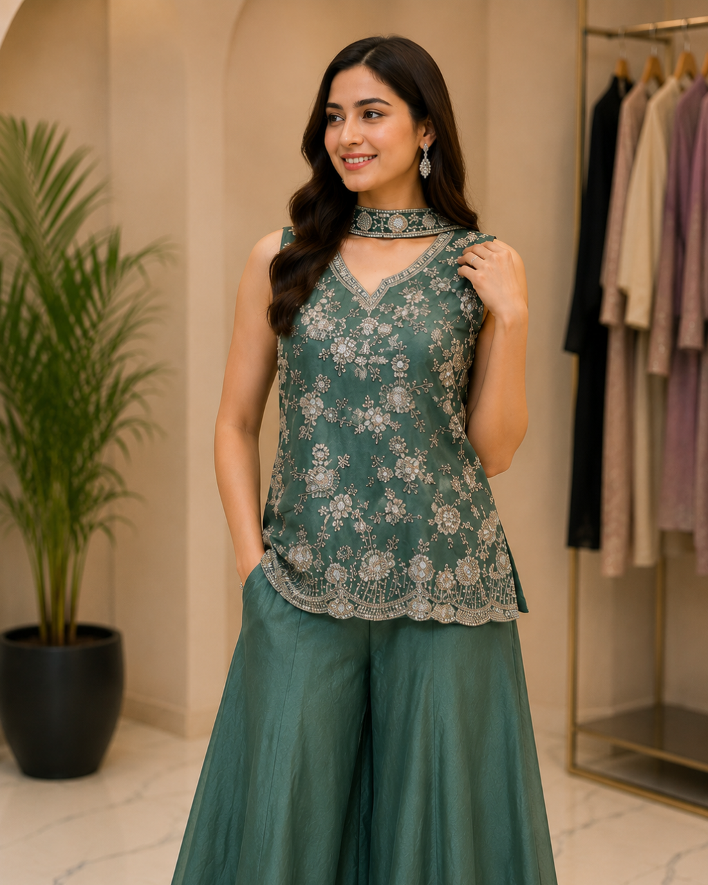 Jardozi Handwork Sharara Indo Western ( Sleeves separate)