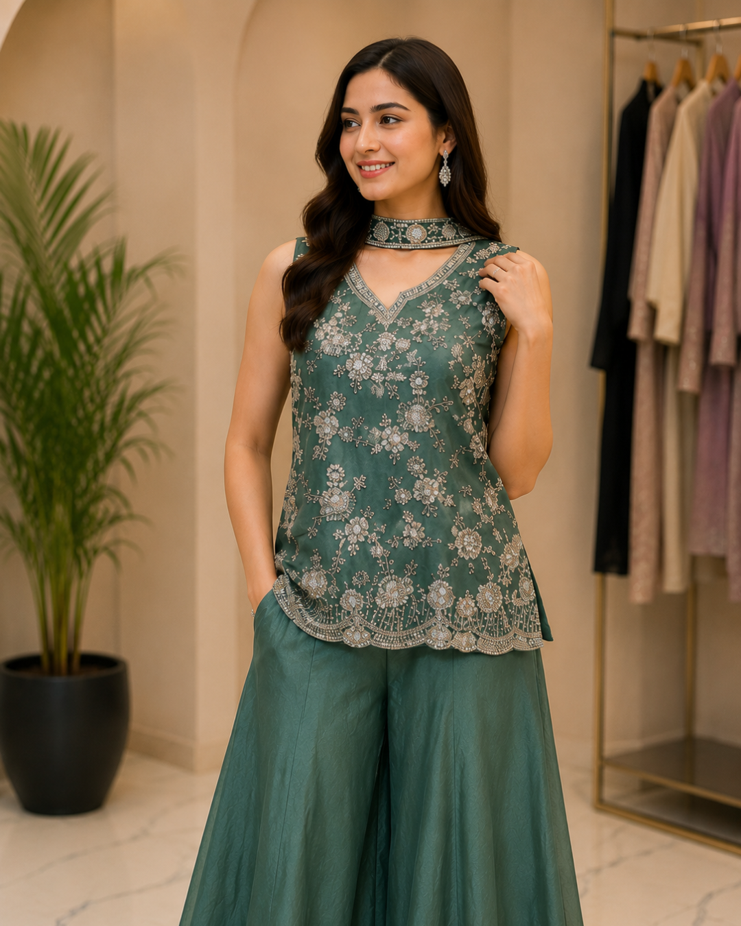 Jardozi Handwork Sharara Indo Western ( Sleeves separate)