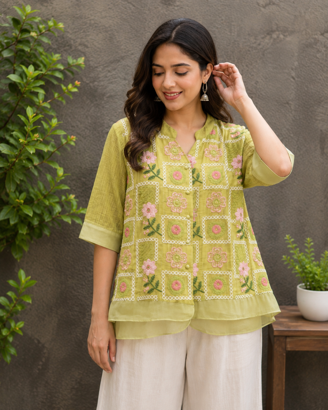 Imported Fabric Western Top With Embroidery