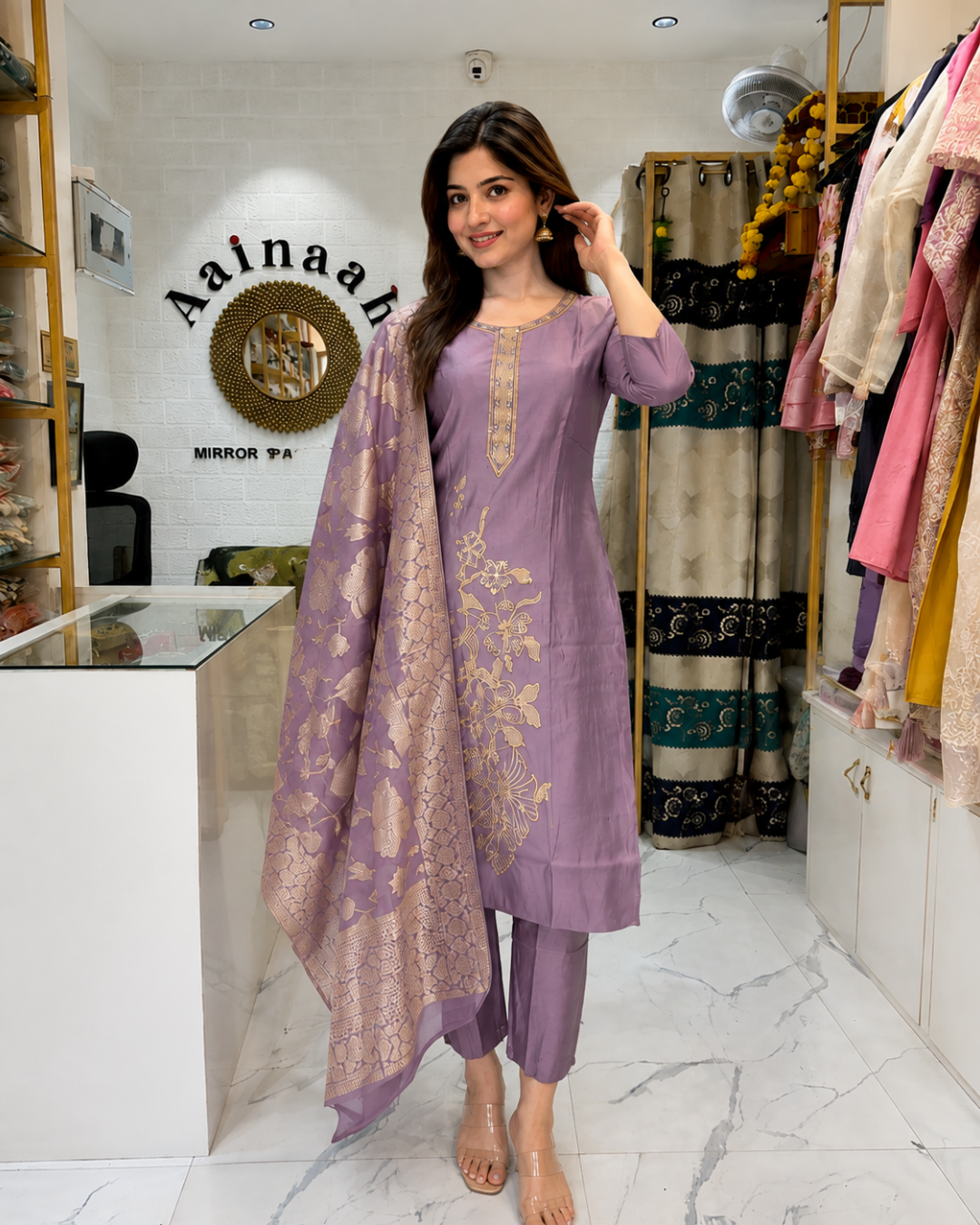Chinon Silk Suits with Embroidery and Banarsi Duppatta