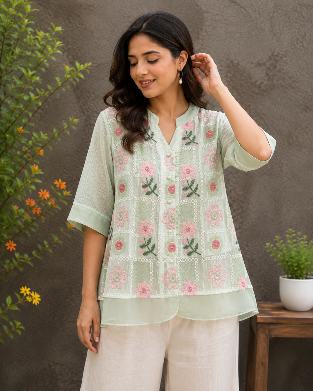 Imported Fabric Western Top With Embroidery