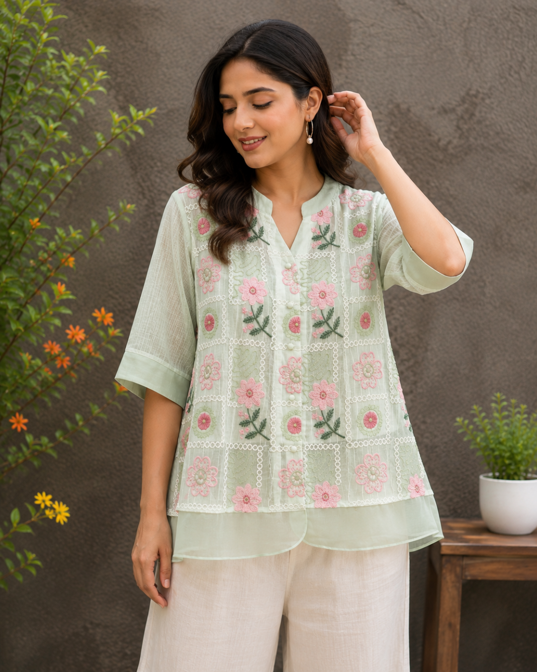 Imported Fabric Western Top With Embroidery
