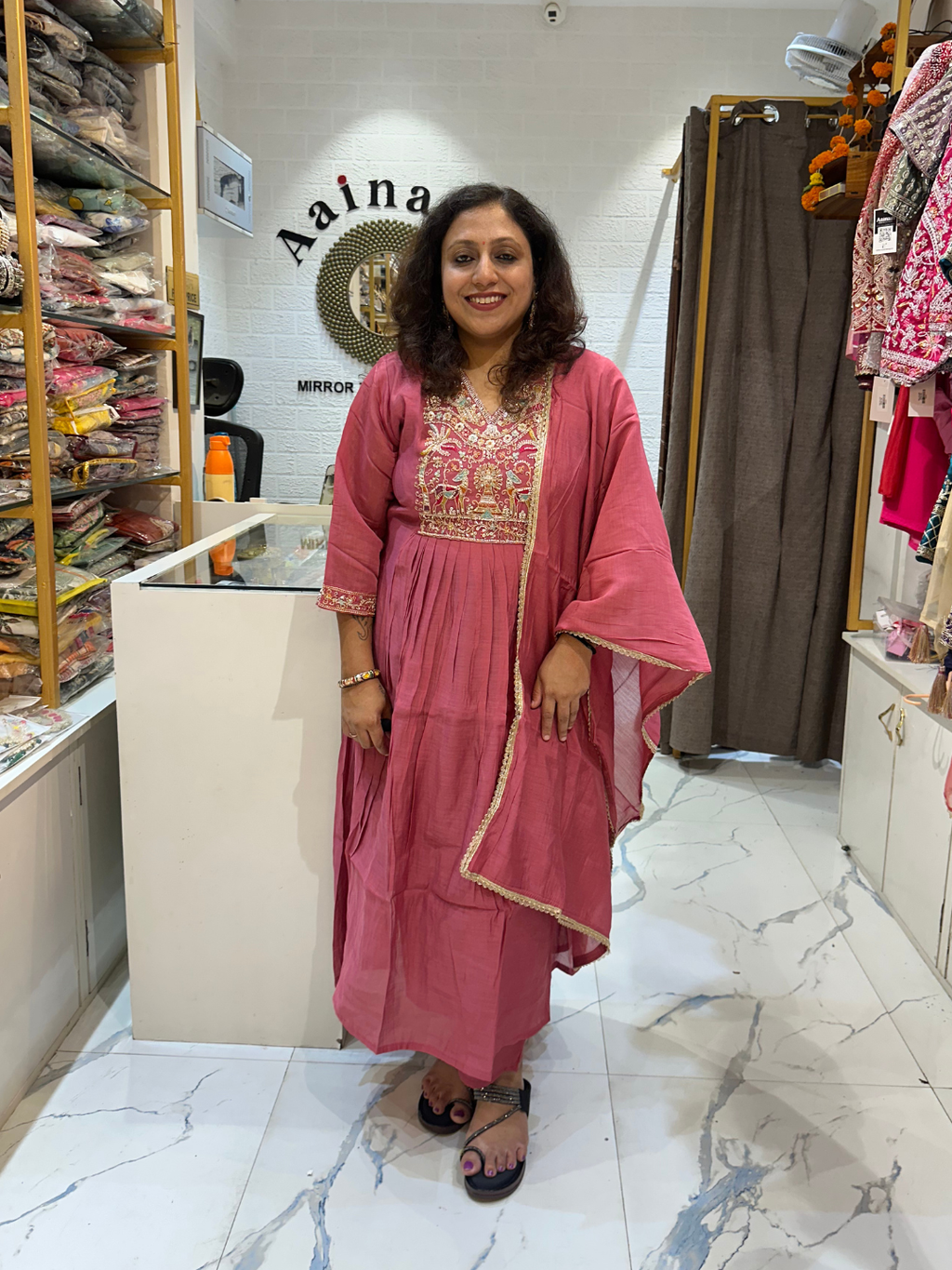 Handwork Chanderi Silk Pink Suit