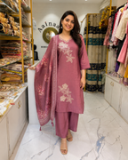 Ruby Silk Suit with Embroidery