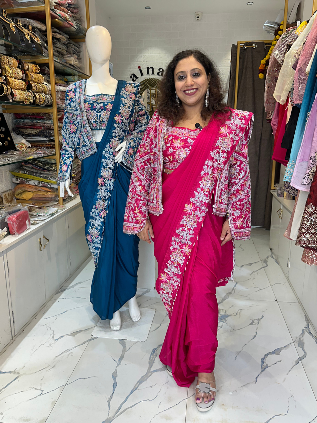 New Super Trending Embroidery cording work ready to wear saree with full Koti