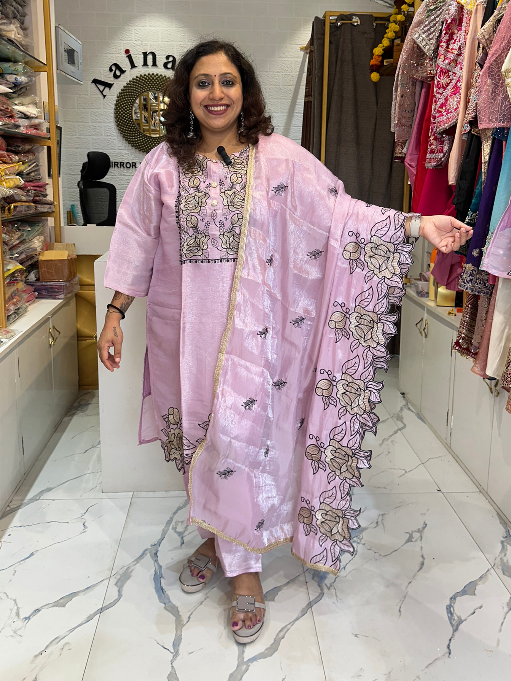Butter Crepe Cut Work Suit