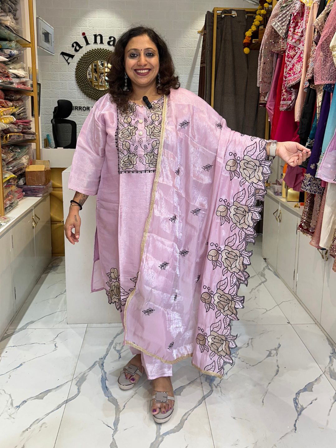 Butter Crepe Cut Work Suit