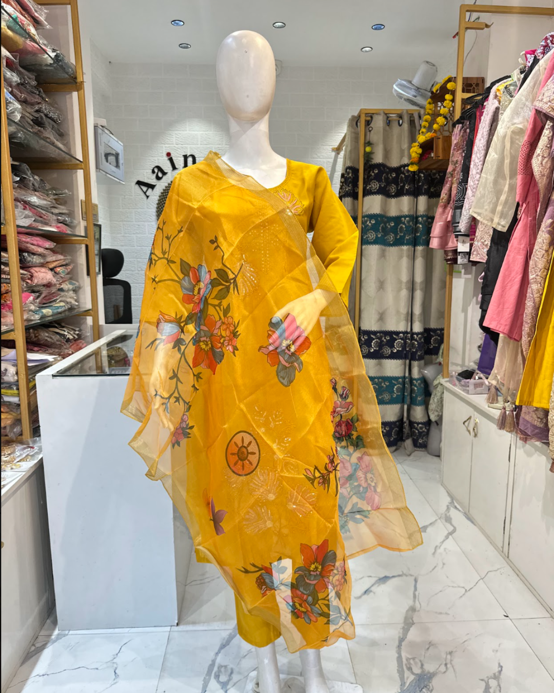 Ruby Silk suit with Embroidery - Yellow