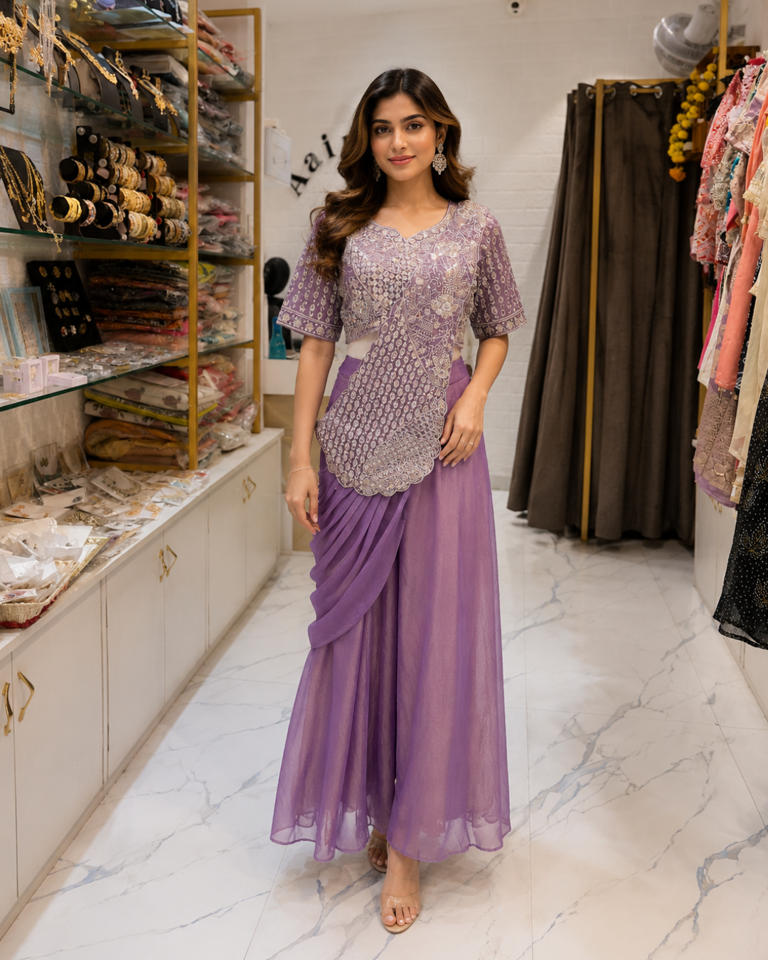 Italian Tissue Silk Cape Look Indo Western