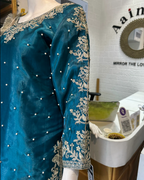 Turquoise Farshi Pant Organza Dupatta Suit