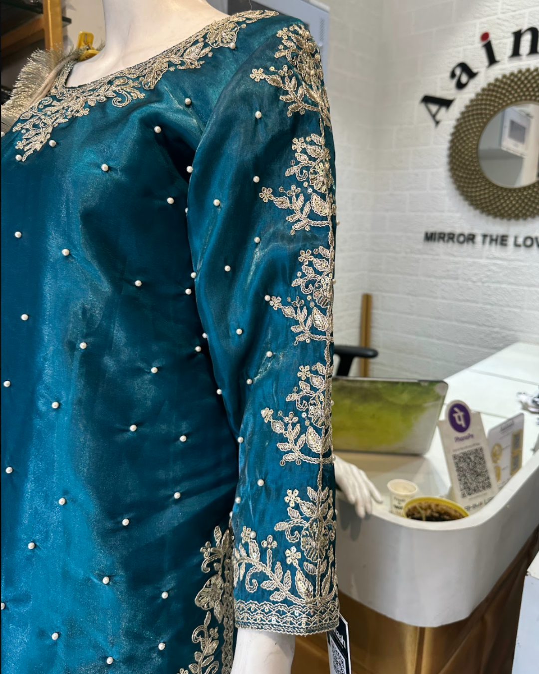 Turquoise Farshi Pant Organza Dupatta Suit