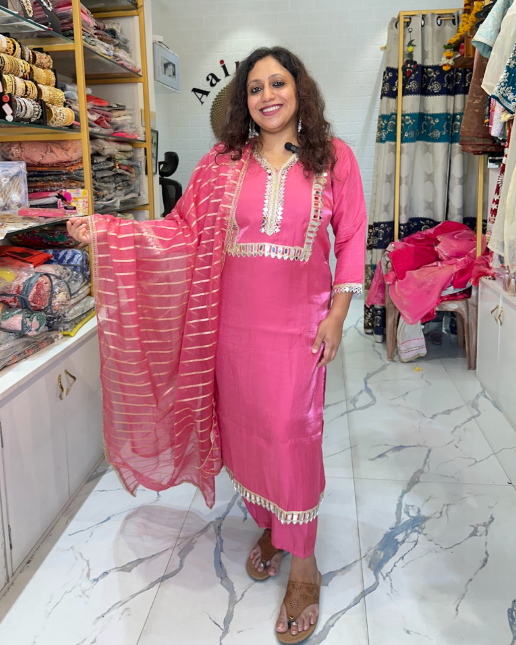 New Pink Suit Mirror Work