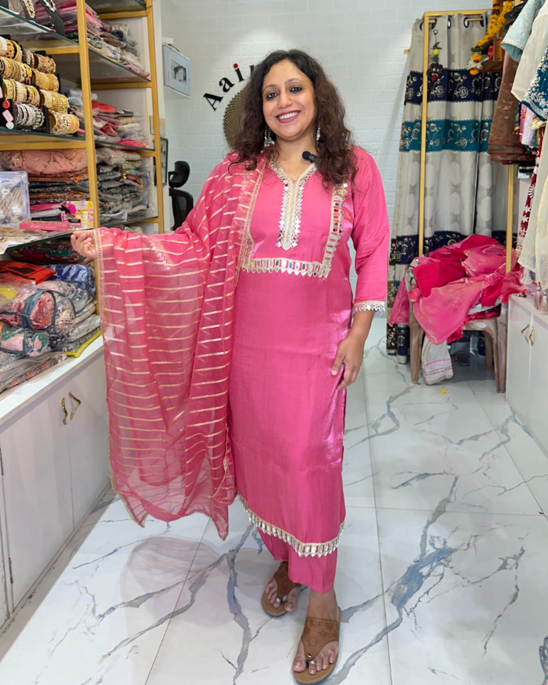 New Pink Suit Mirror Work