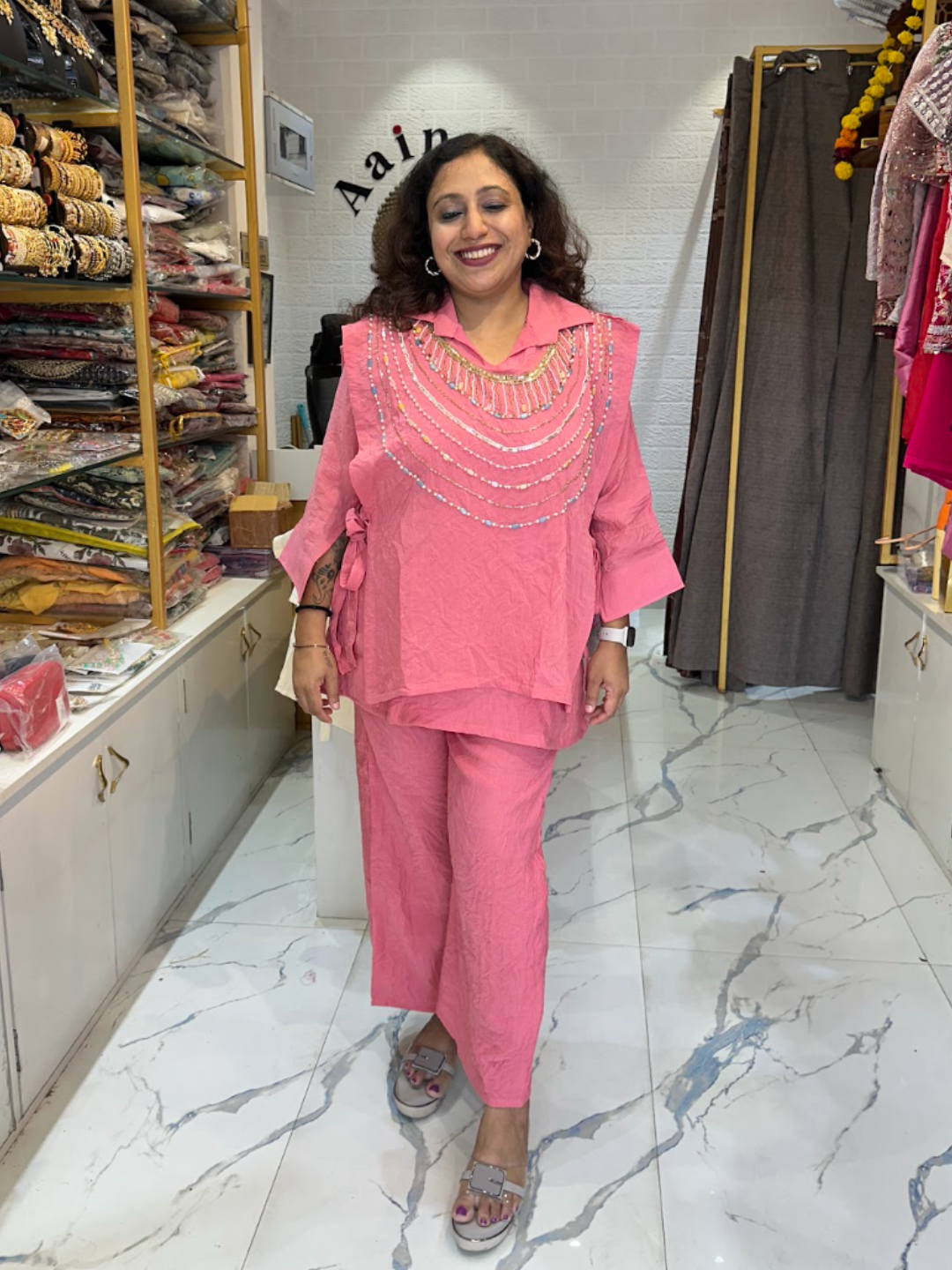 Bohmein Jewel Co-ord Set- Pink Color