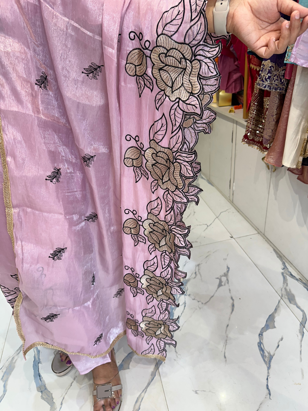 Butter Crepe Cut Work Suit