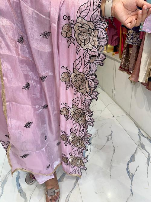 Butter Crepe Cut Work Suit