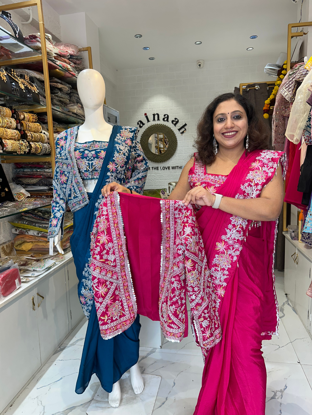 New Super Trending Embroidery cording work ready to wear saree with full Koti