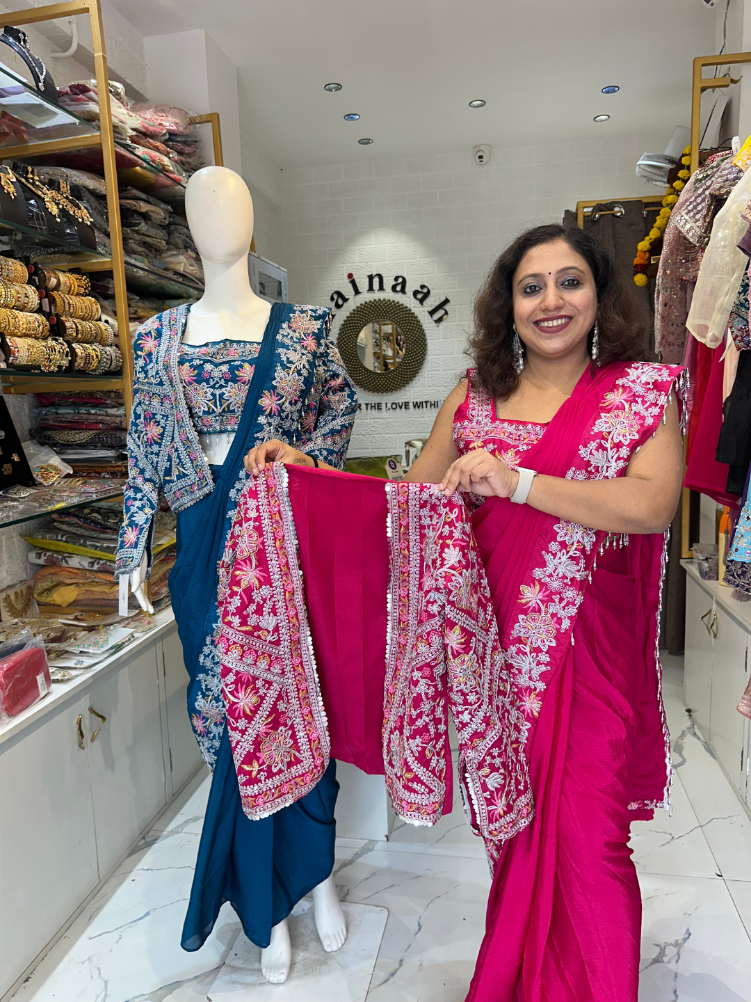 New Super Trending Embroidery cording work ready to wear saree with full Koti