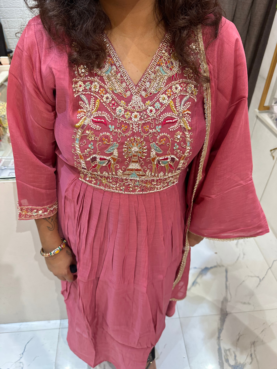 Handwork Chanderi Silk Pink Suit