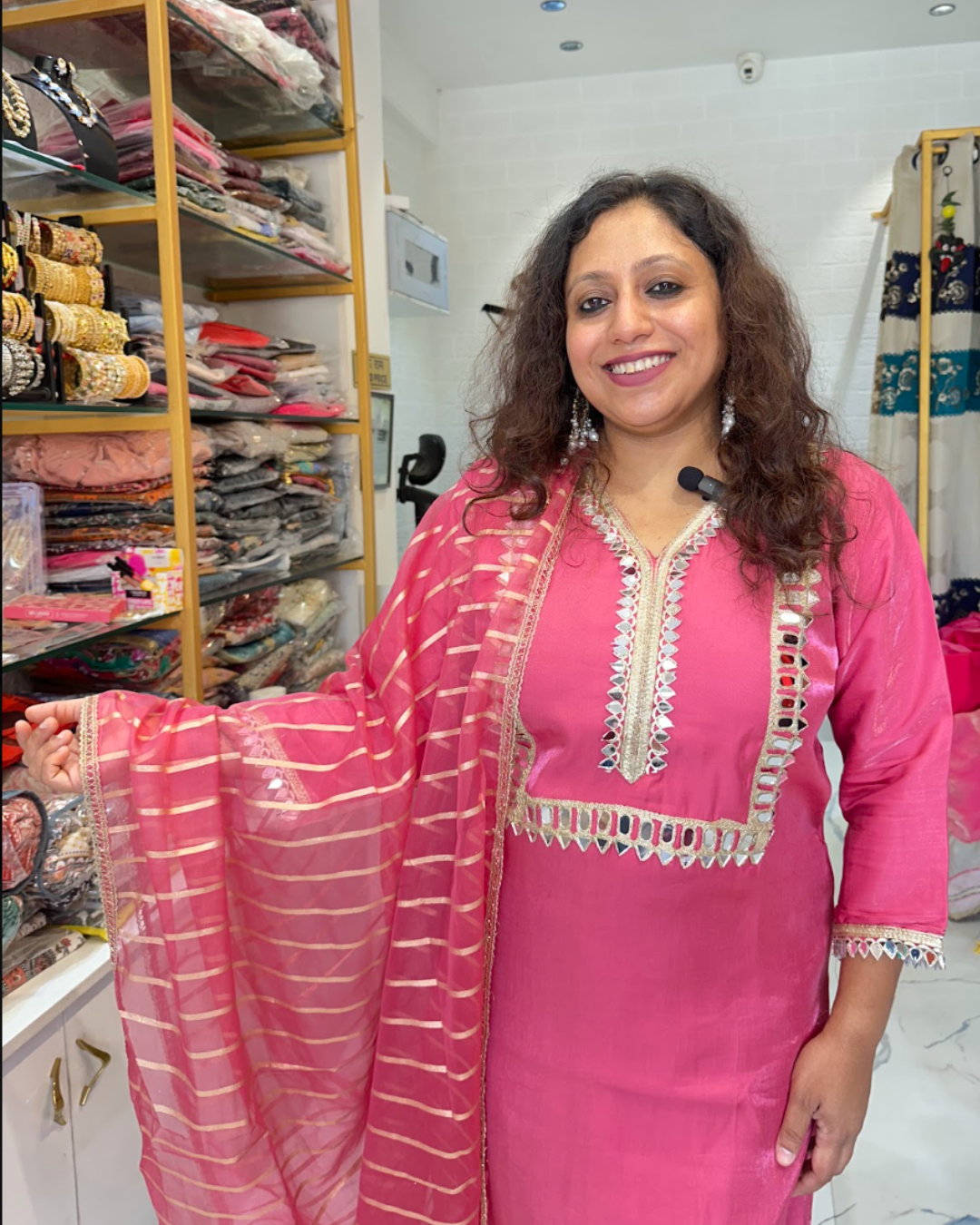 New Pink Suit Mirror Work
