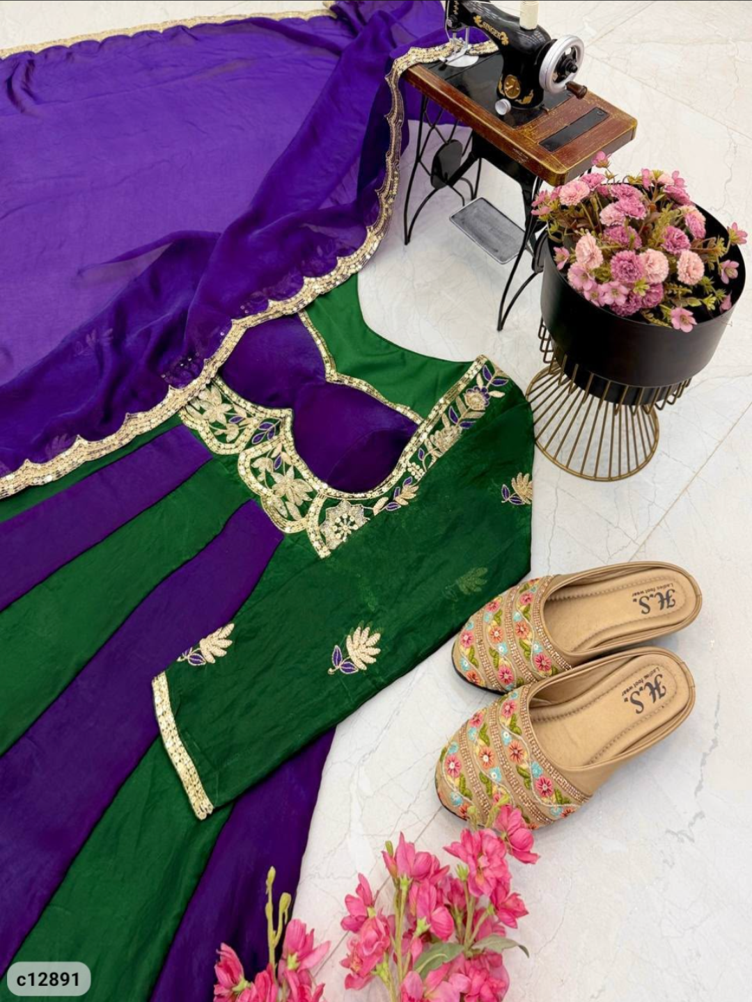 Designer Party Gown & Dupatta Set
