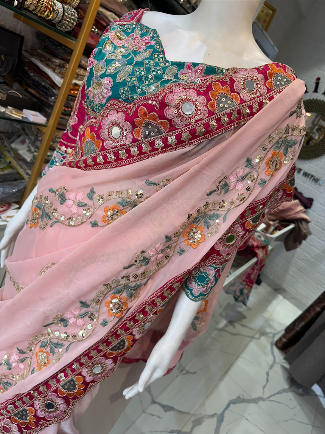 Saree and Readymade Blouse - Embroidered