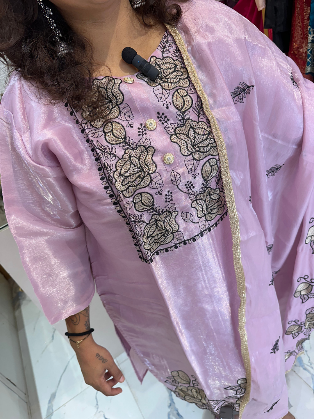 Butter Crepe Cut Work Suit