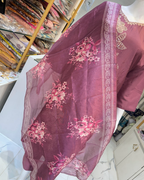 Ruby Silk Suit with Embroidery