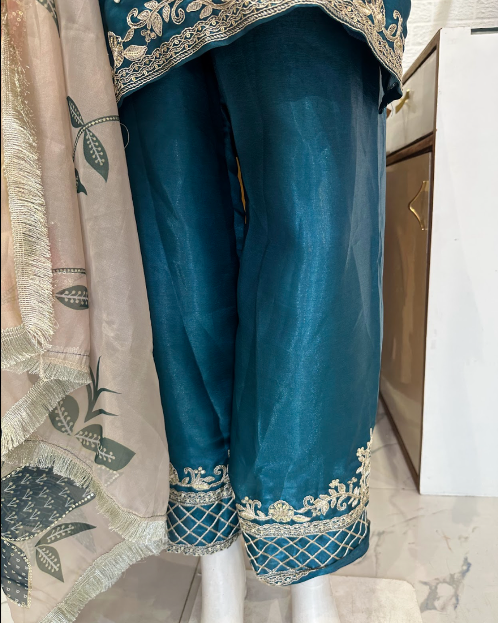 Turquoise Farshi Pant Organza Dupatta Suit