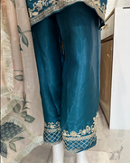 Turquoise Farshi Pant Organza Dupatta Suit