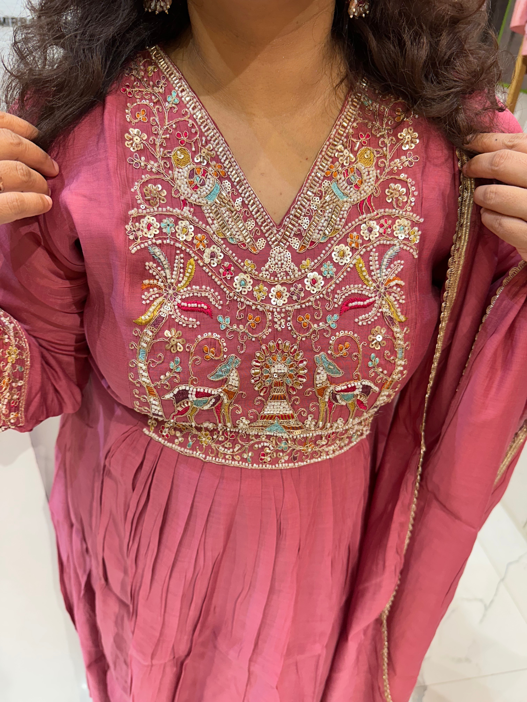 Handwork Chanderi Silk Pink Suit