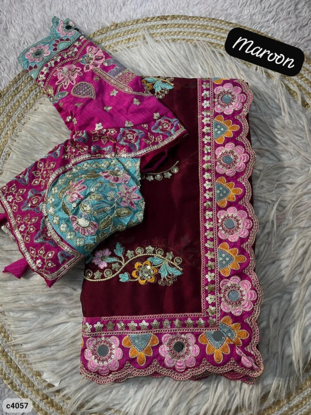 Saree and Readymade Blouse - Embroidered