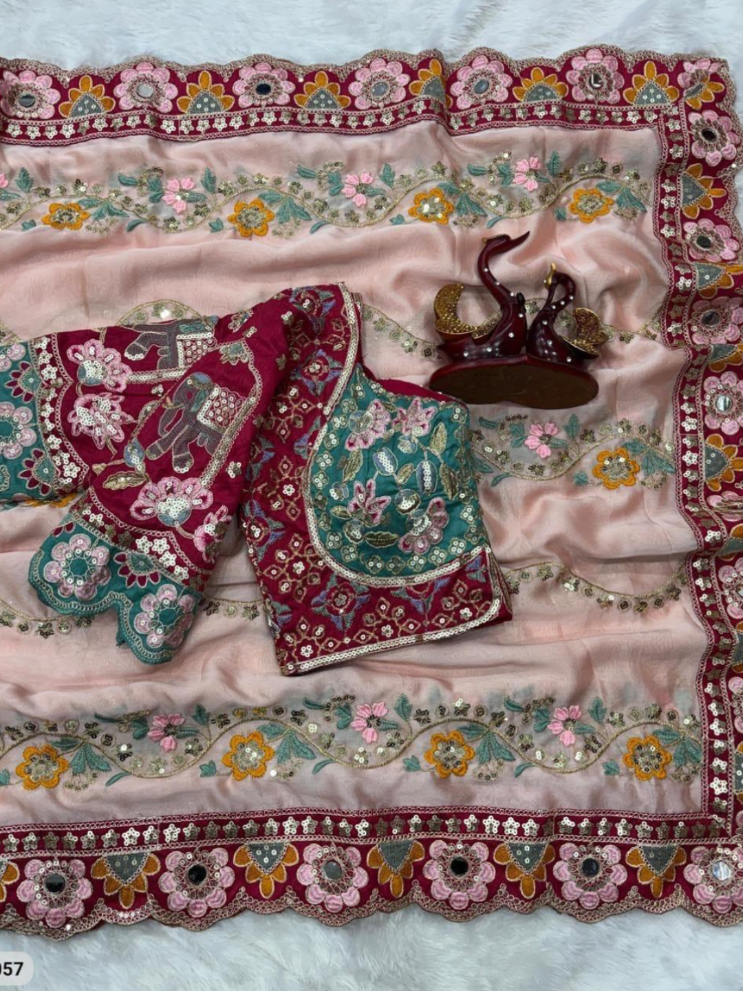 Saree and Readymade Blouse - Embroidered