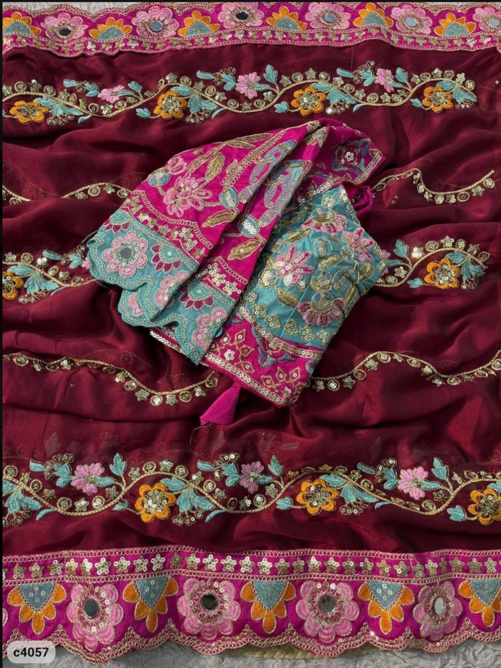 Saree and Readymade Blouse - Embroidered