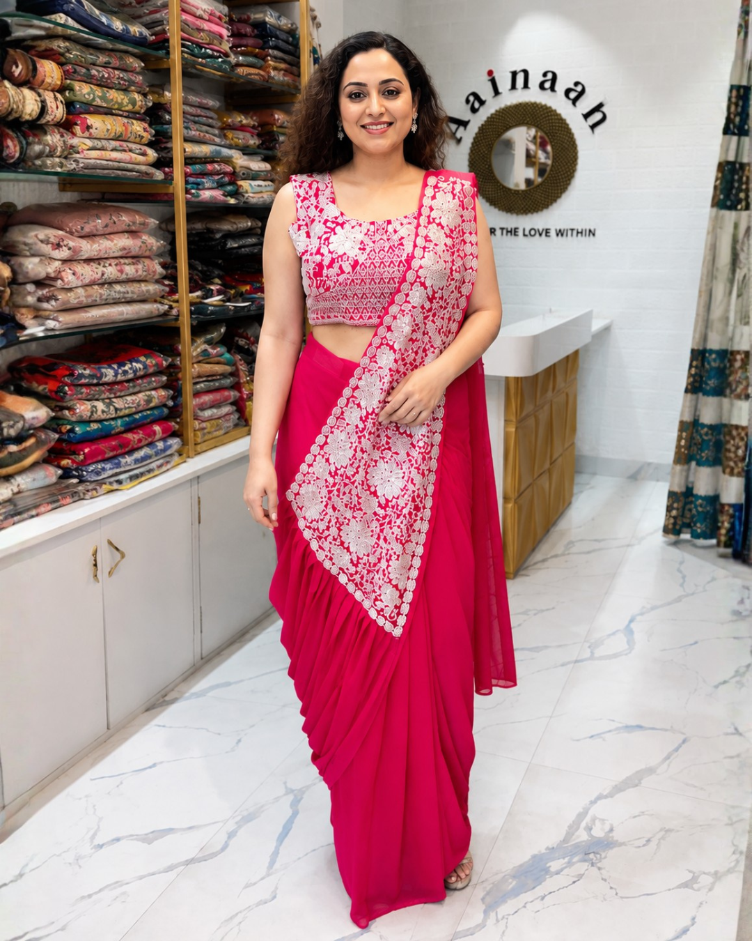 Ready to Wear Designer Saree Pink