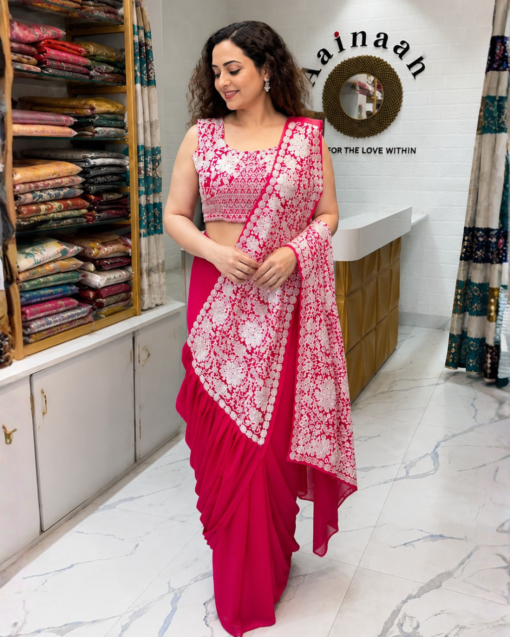 Ready to Wear Designer Saree Pink