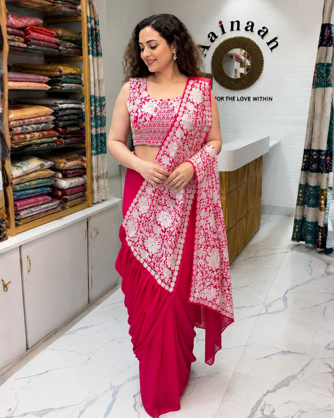 Ready to Wear Designer Saree Pink