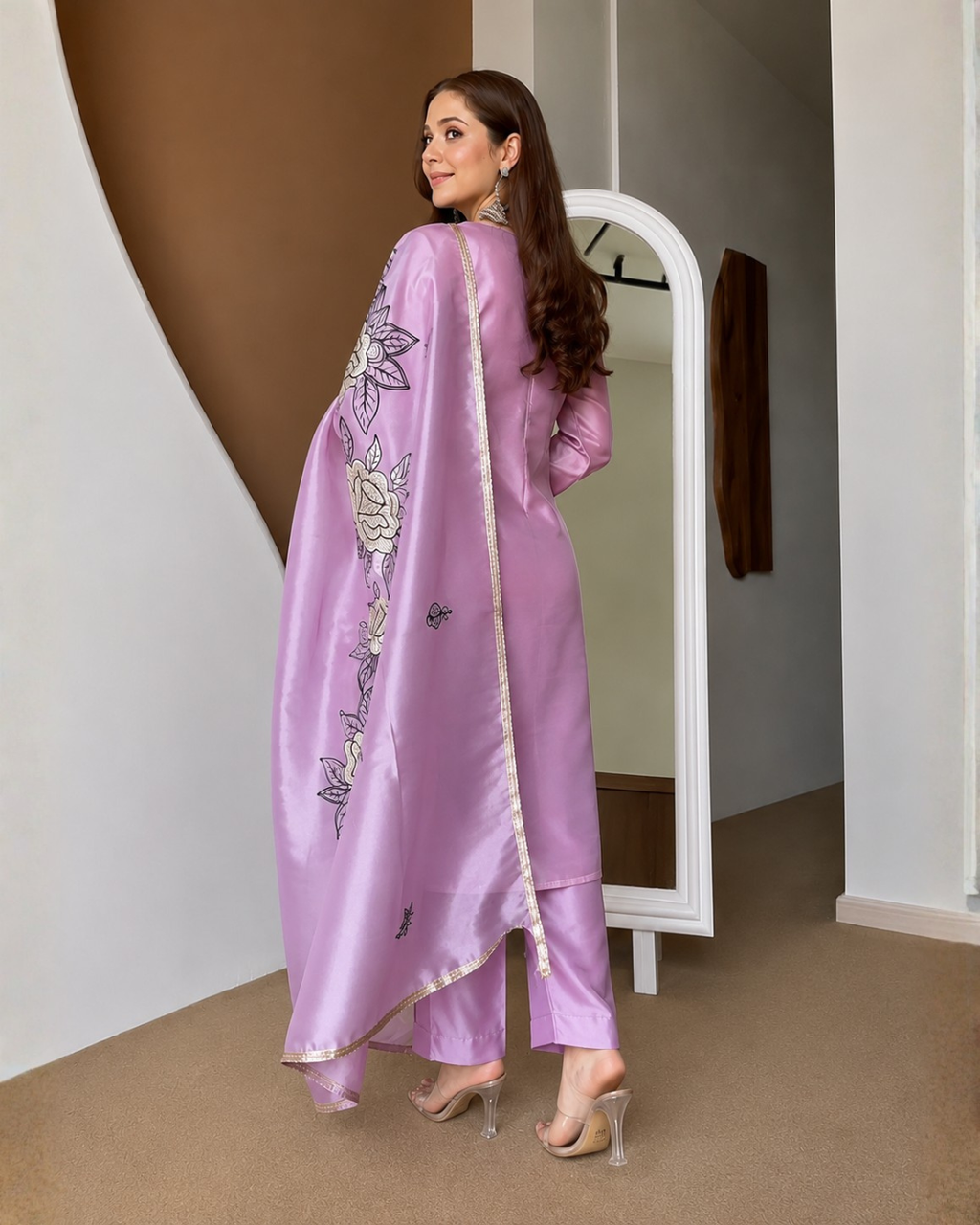 Butter Crepe Cut Work Suit