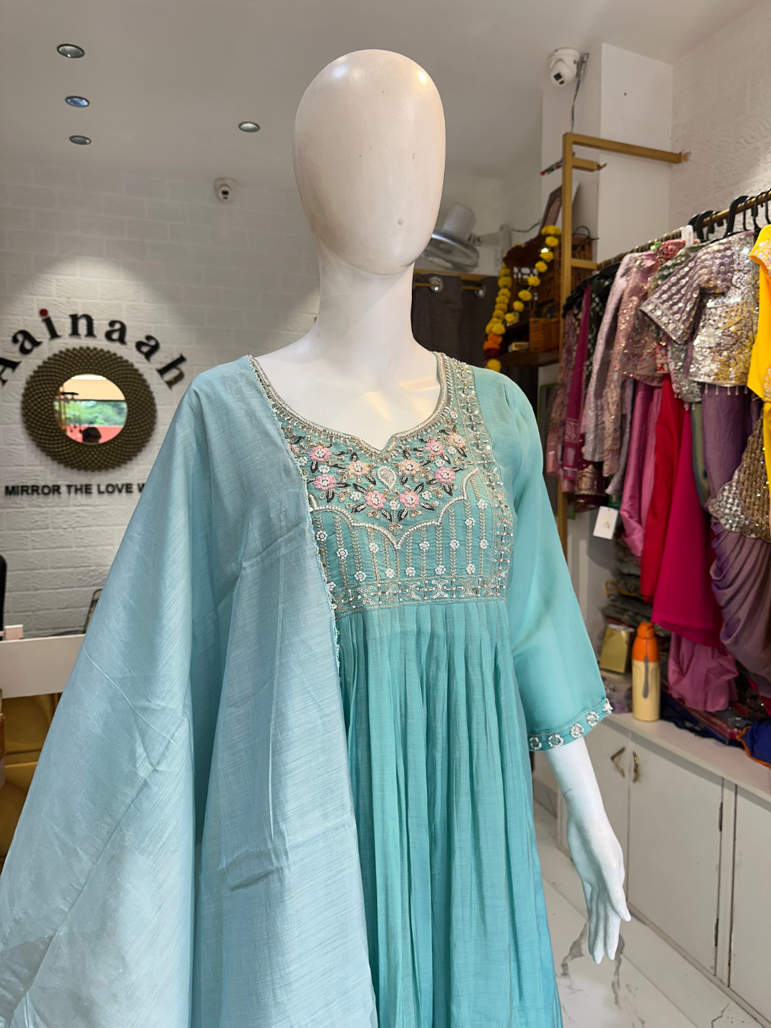 Handowrk Chandeeri Silk Asmani Suit